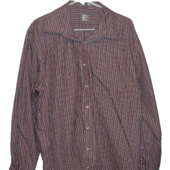 Peter Millar Red, White and blue vertical striped button down pocketed long slv - Picture 4 of 7